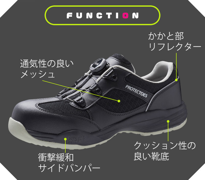 先芯入りスニーカー プロテクトウズ５ ＰＦ－１１７Ｂｏａ ブラック| 安全靴・作業靴 | 【ミドリ安全】公式通販