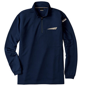 切りポケハーフジップ長袖ポロ 3687－1 ネービー | 【ミドリ安全