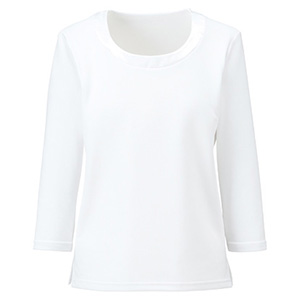 衿ぐり切替え七分袖ニット ＢＣＫ７１０２－１５ ホワイト| 作業服