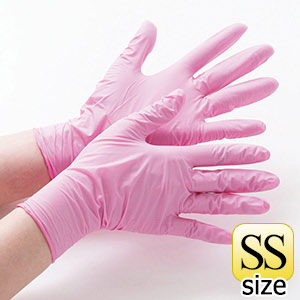 ニトリル製ディスポ手袋 ベルテ７６０Ｈ ピンク ＳＳ 粉なし １００枚 